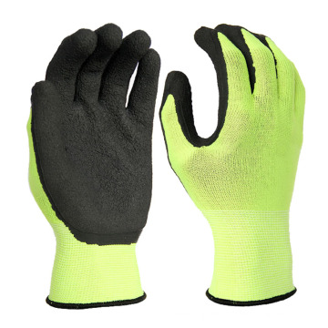 Hi-Vis-Bauarbeiten Handschuhe 13g 15 Gauge Polyester Strickschaum Schaum Latexpalmenbeschichtete Handschuhe